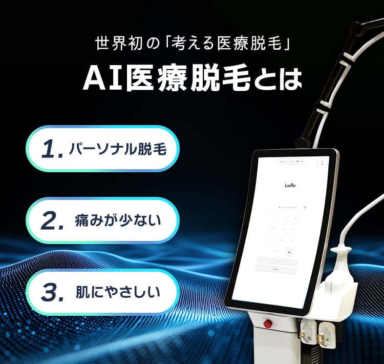 世界初の「考える医療脱毛」AI医療脱毛とは 1.パーソナル脱毛 2.痛みが少ない 3.肌にやさしい